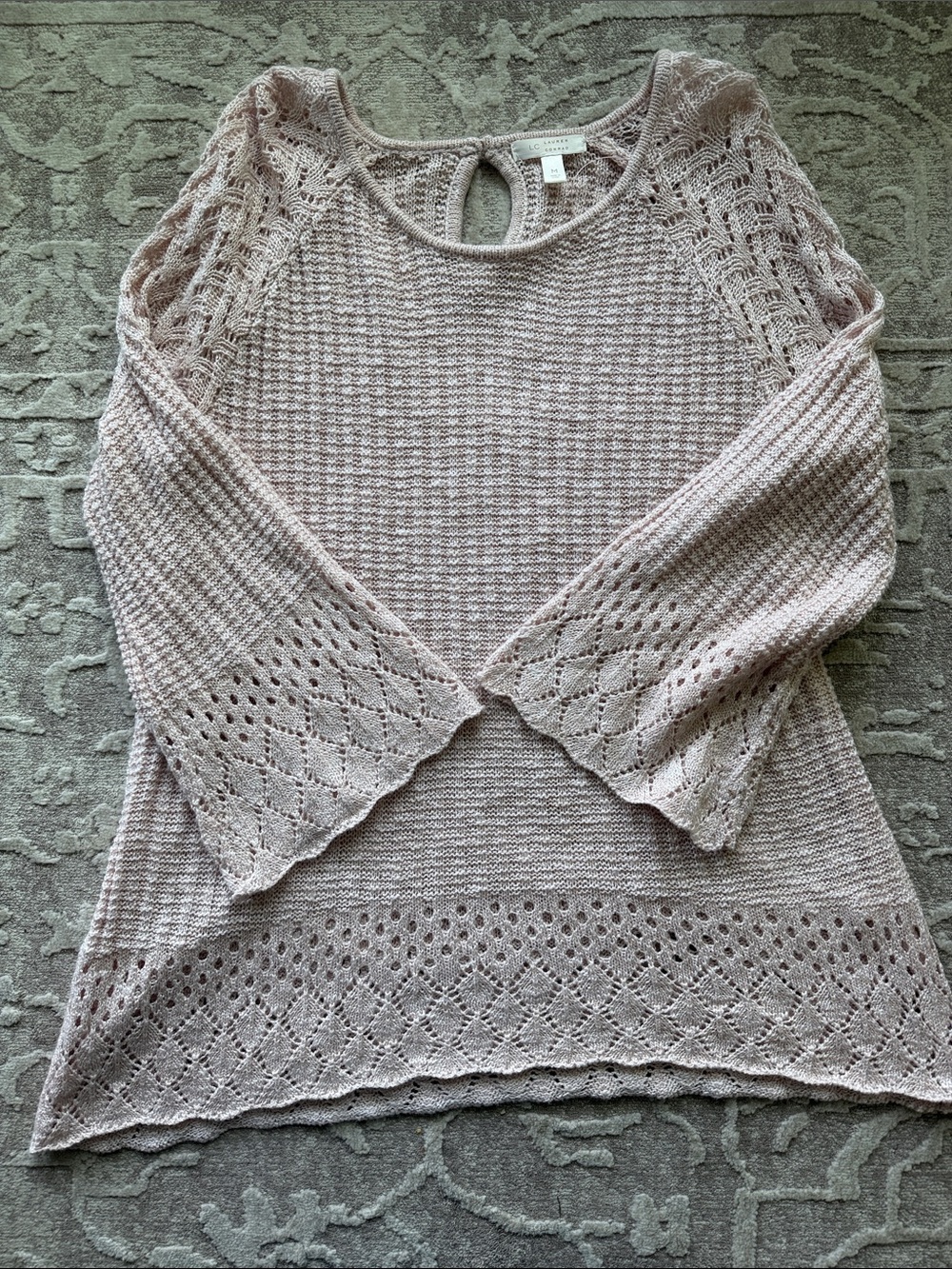 LC Lauren Conrad Crochet-Detail Lightweight Sweater in Light Pink